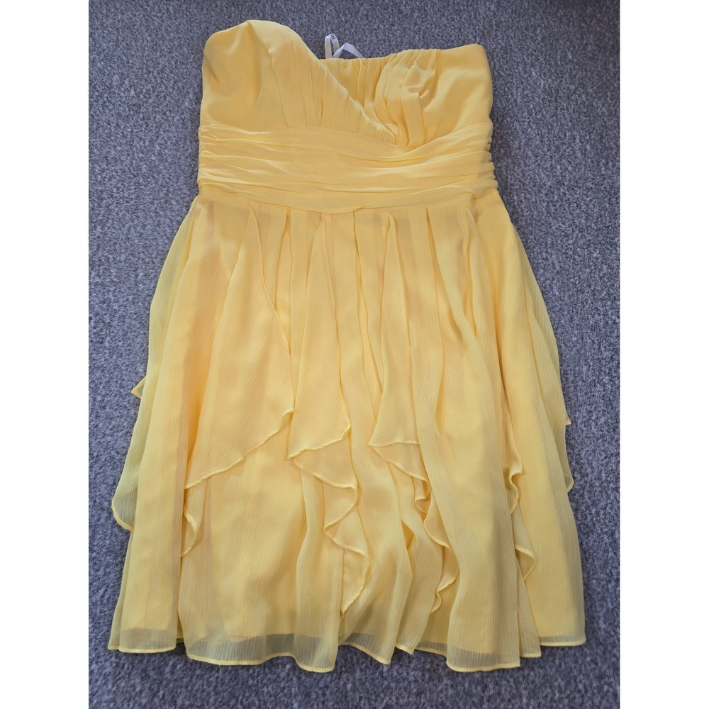 David's bridal chiffon crinkle dress with cascade skirt yellow size 12